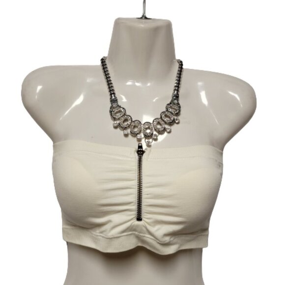 CREAM Color Padded Tube Top Zippered Bandeau One Size - New - Picture 1 of 7